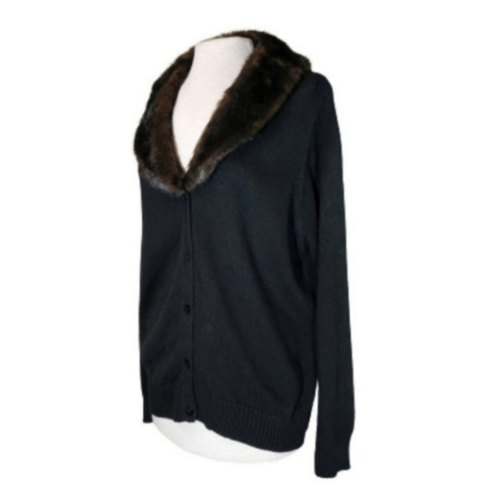 Kathie Lee Faux Cardigan Vintage Faux Fur Collar Sleeveless Knit Brown Size M… - Picture 13 of 17